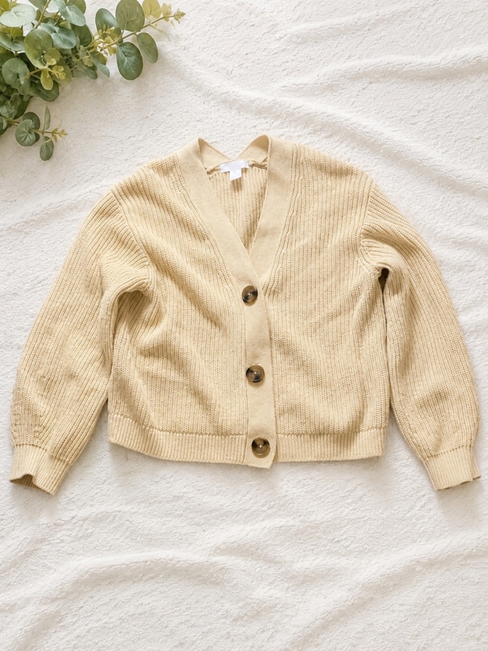 H&M Chunky Knit Cardigan | Button Front Cozy Sweater | Neutral Minimalist | S